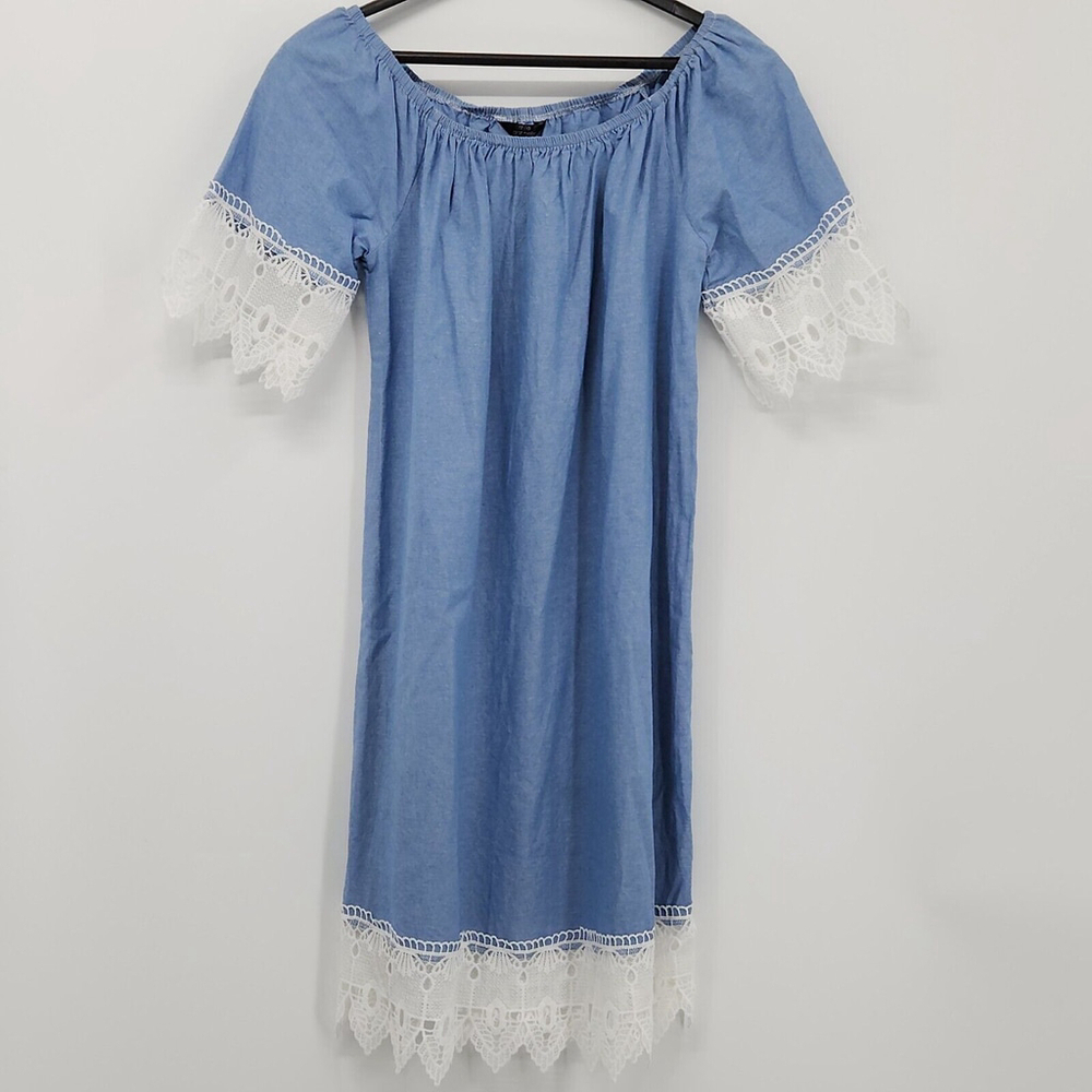 Boho Hippie Lace Off The Shoulder Dress Blue 100% Cotton Cottagecore Size 1X